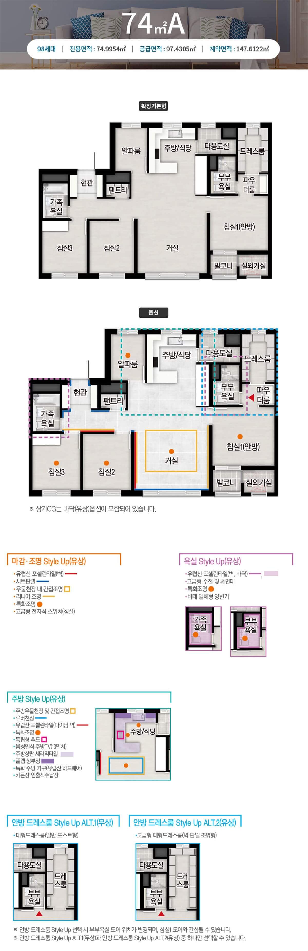 음성 자이 센트럴시티 74A 평면도 방 배치 및 알파룸 구조