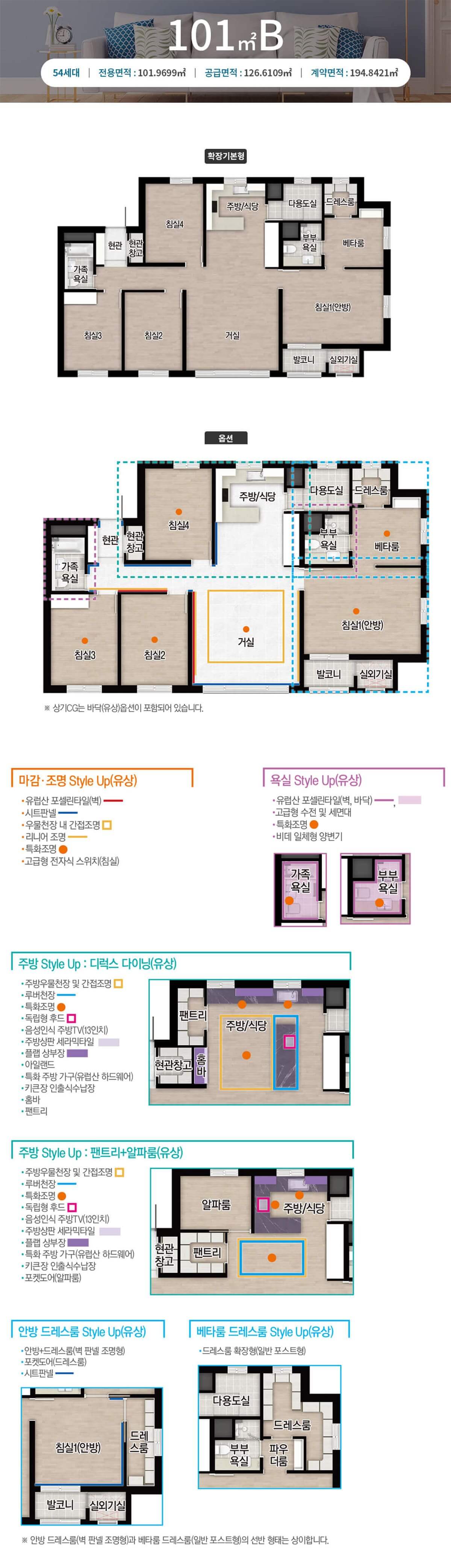 음성 자이 센트럴시티 101B 평면도 베타룸 안방 이중 드레스룸 배치도